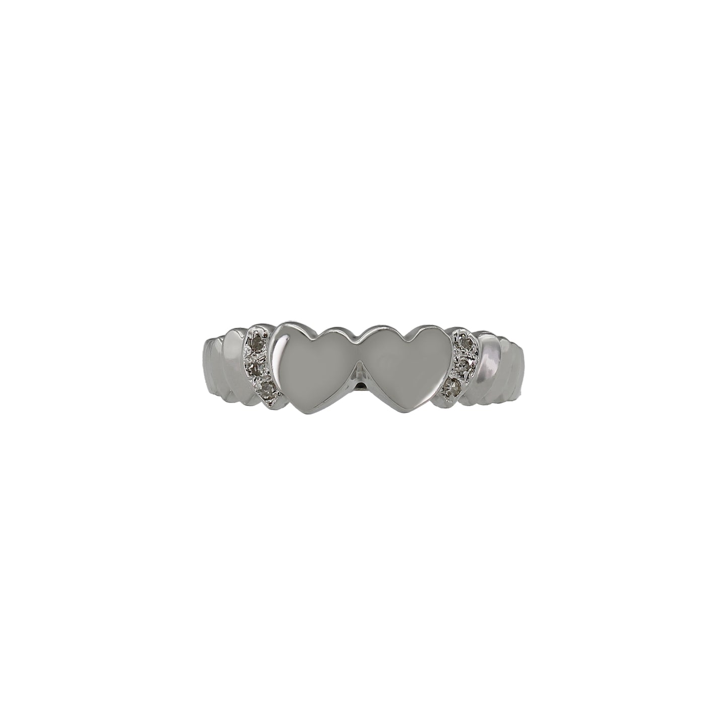 14k White Gold Diamond Double Heart Ring