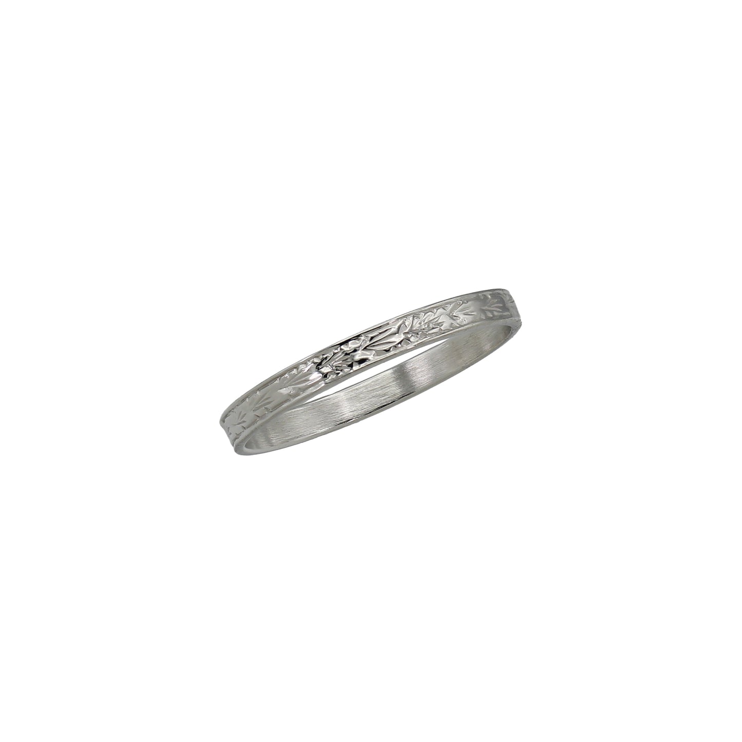 14k White Gold Etched Wedding Band