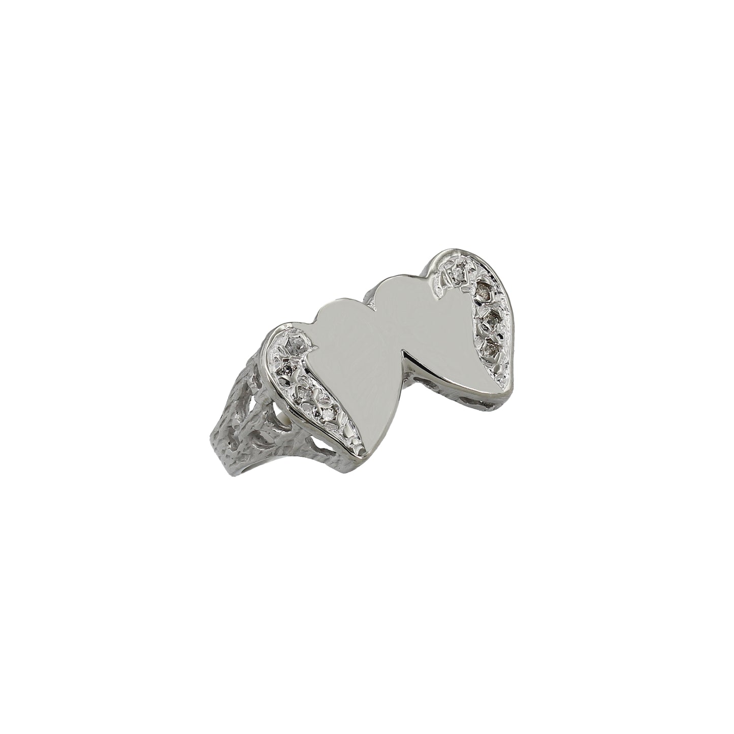 14k White Gold Diamond Double Heart Ring