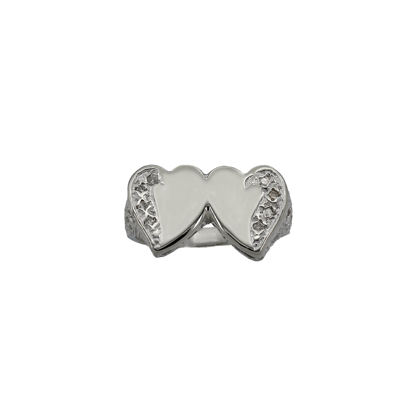 14k White Gold Diamond Double Heart Ring