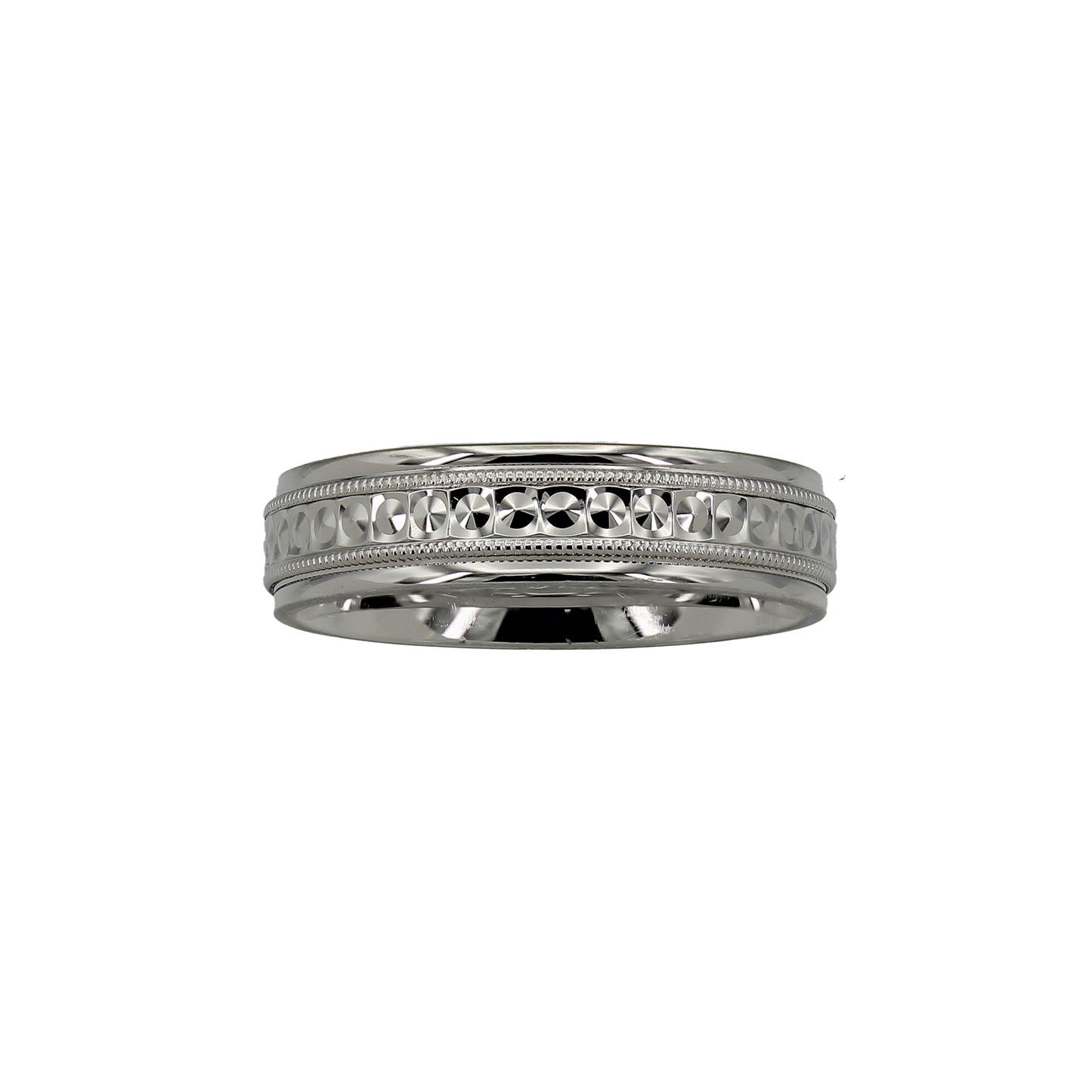 14k White Gold Diamond-Cut & Milgrain Comfort-Fit Wedding Band - 6.00 mm