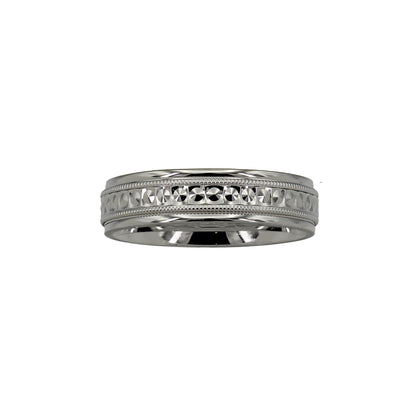 14k White Gold Diamond-Cut & Milgrain Comfort-Fit Wedding Band - 6.00 mm