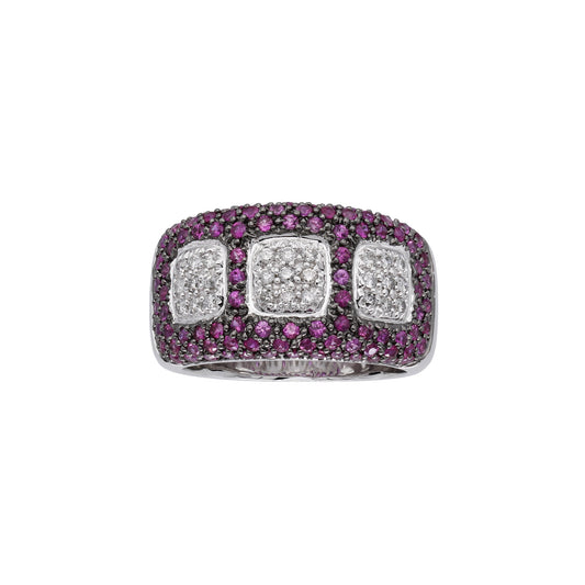 14k White Gold Black-Rhodium Pave-Set Diamonds & Ruby Band Ring