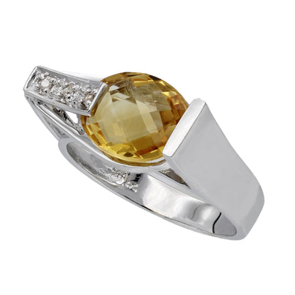 14k White Gold Diamond & Briolette-Cut Citrine Quartz Fancy Style Ring - 0.03ct TDW