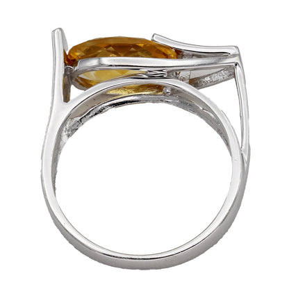 14k White Gold Diamond & Briolette-Cut Citrine Quartz Fancy Style Ring - 0.03ct TDW