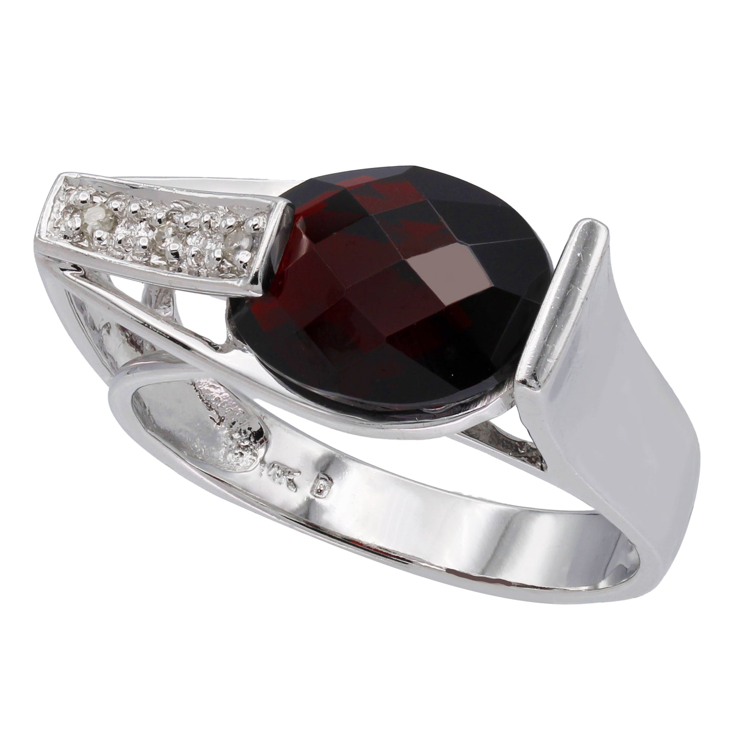 14k White Gold Diamond & Briolette-Cut Garnet Fancy Style Ring - 0.03ct TDW