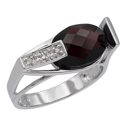 14k White Gold Diamond & Briolette-Cut Garnet Fancy Style Ring - 0.03ct TDW