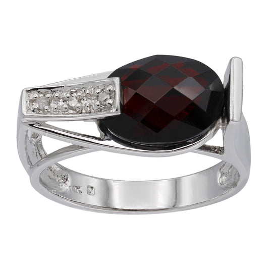 14k White Gold Diamond & Briolette-Cut Garnet Fancy Style Ring - 0.03ct TDW