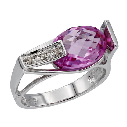 14k White Gold Diamond & Briolette-Cut Pink Quartz Fancy Style Ring - 0.03ct TDW