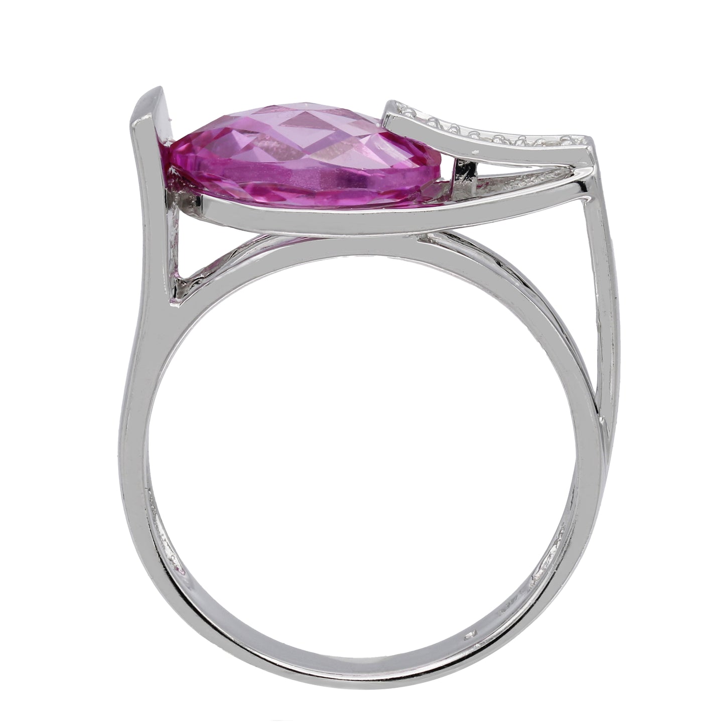 14k White Gold Diamond & Briolette-Cut Pink Quartz Fancy Style Ring - 0.03ct TDW