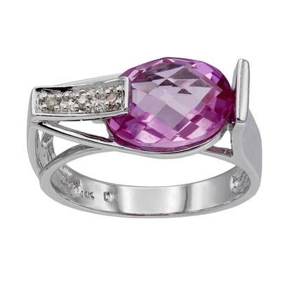 14k White Gold Diamond & Briolette-Cut Pink Quartz Fancy Style Ring - 0.03ct TDW