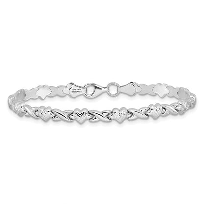 14k White Gold Polished Diamond-Cut X & Heart Bracelet