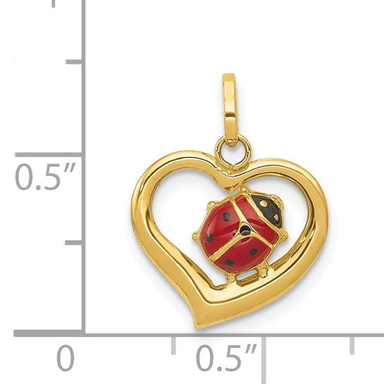 14k Enameled Ladybug Heart Charm Pendant