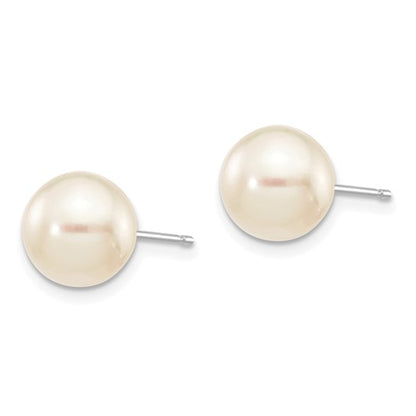 14k White Gold 8-9 mm Round White Saltwater Akoya Cultured Pearl Earrings