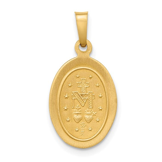 14k Yellow Gold Oval Polished & Satin Miraculous Medallion - 23 mm