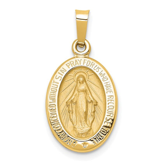 14k Yellow Gold Oval Polished & Satin Miraculous Medallion - 23 mm
