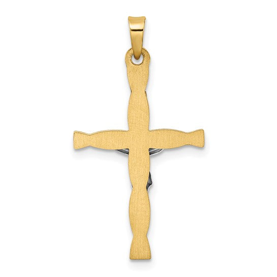 14k Two-Tone Gold Polished Twisted Crucifix Cross Charm Pendant