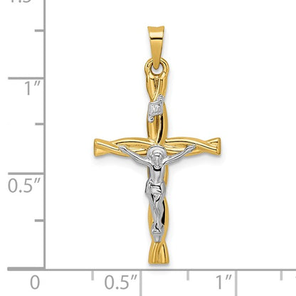 14k Two-Tone Gold Polished Twisted Crucifix Cross Charm Pendant