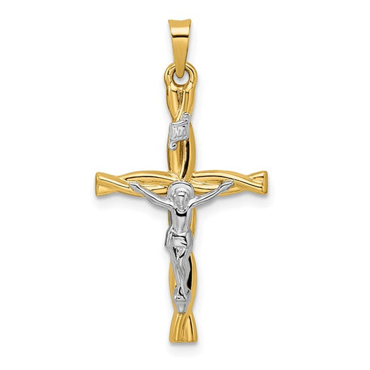 14k Two-Tone Gold Polished Twisted Crucifix Cross Charm Pendant