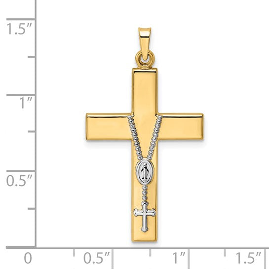 14k Two-Tone Gold Polished Rosary Cross Charm Pendant