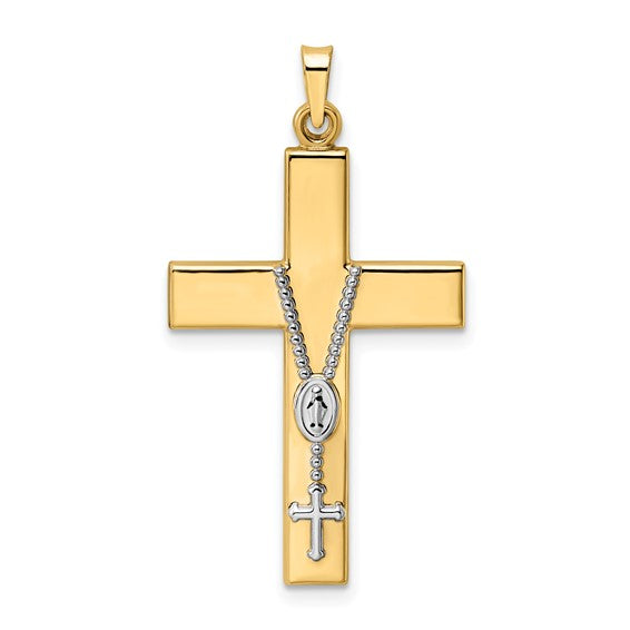 14k Two-Tone Gold Polished Rosary Cross Charm Pendant