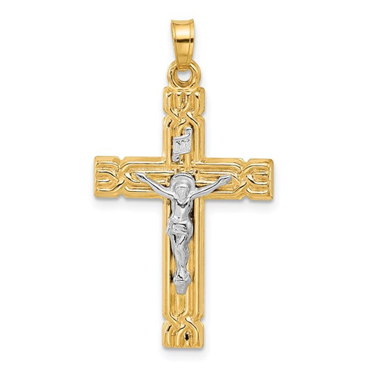 14k Two-Tone INRI Crucifix Pendant