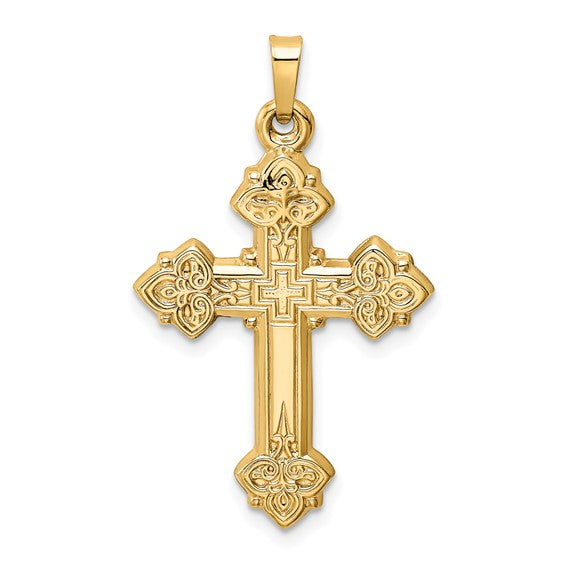 14k Etched Cross Pendant