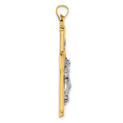 14k Two-Tone Gold Textured INRI Crucifix Pendant