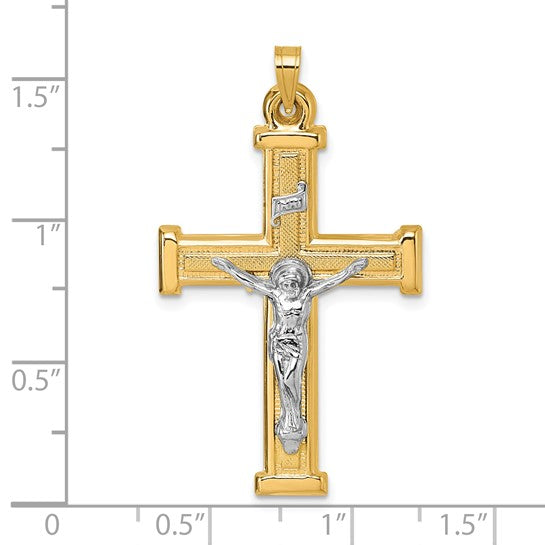 14k Two-Tone Gold Textured INRI Crucifix Pendant