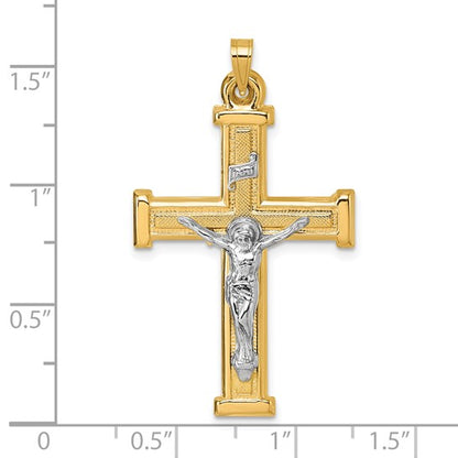 14k Two-Tone Gold Textured INRI Crucifix Pendant