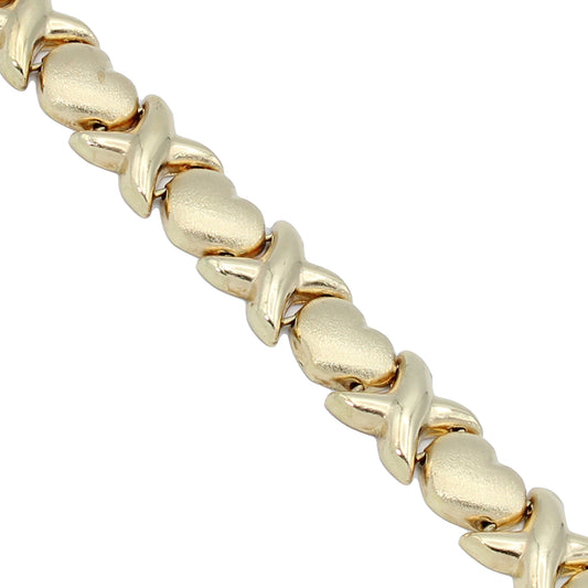 14k Yellow Gold Classic X & O Heart Bracelet