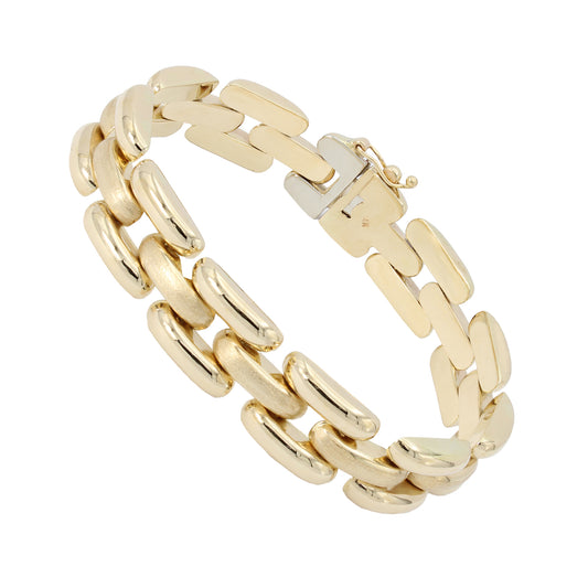 14k Yellow Gold Polished & Brushed Fancy Panther Link Style Bracelet