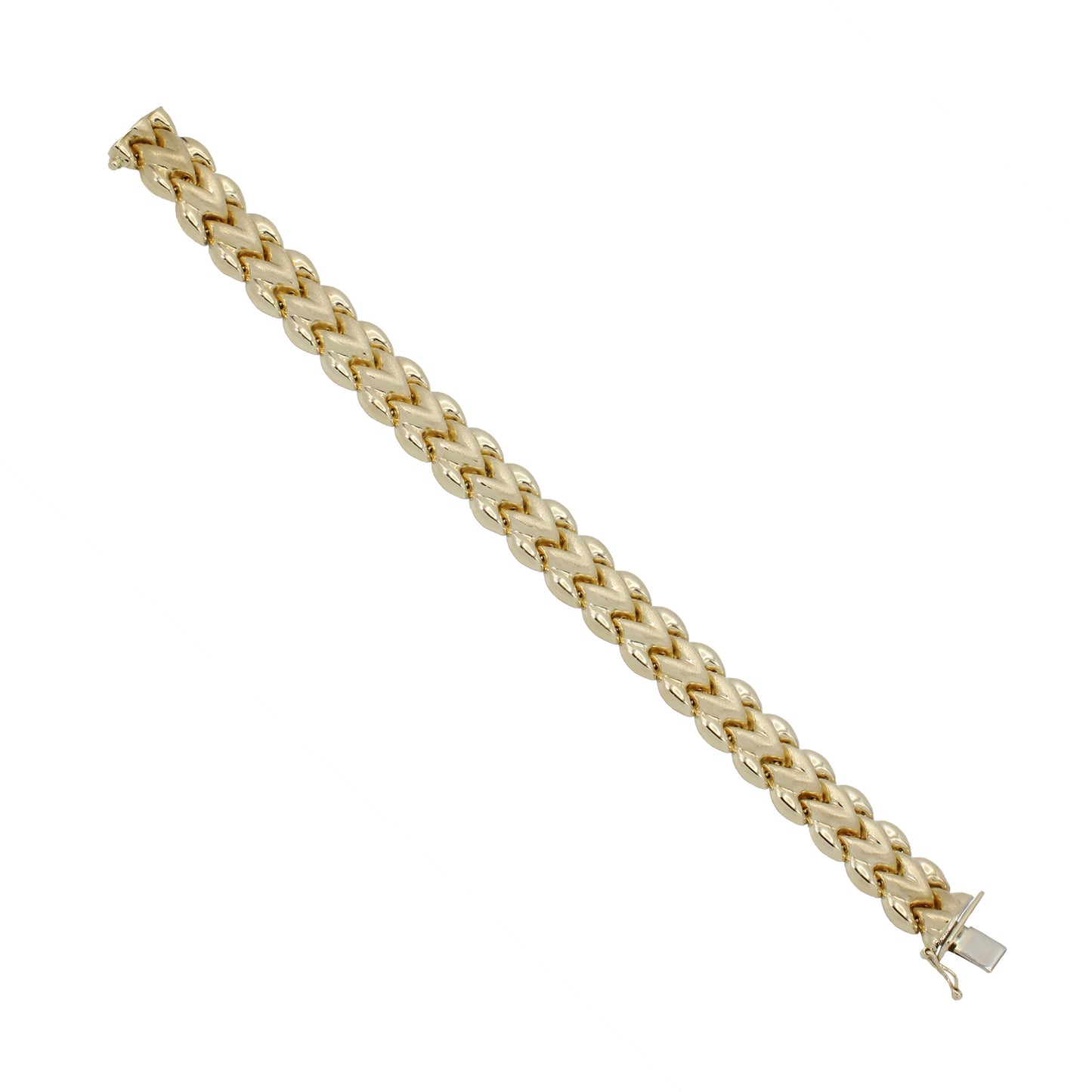 14k Yellow Gold Polished & Brushed Fancy "W" Link Bracelet