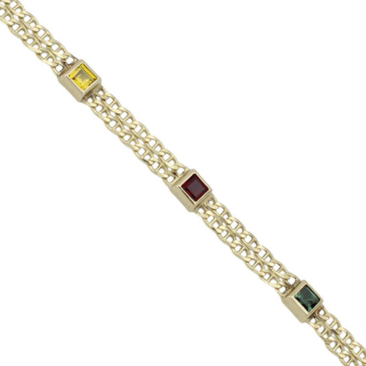 14k Yellow Gold Multi-Color Quartz Stones Double Anchor Link Bracelet