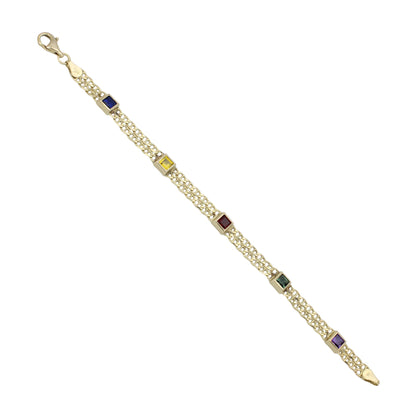 14k Yellow Gold Multi-Color Quartz Stones Double Anchor Link Bracelet