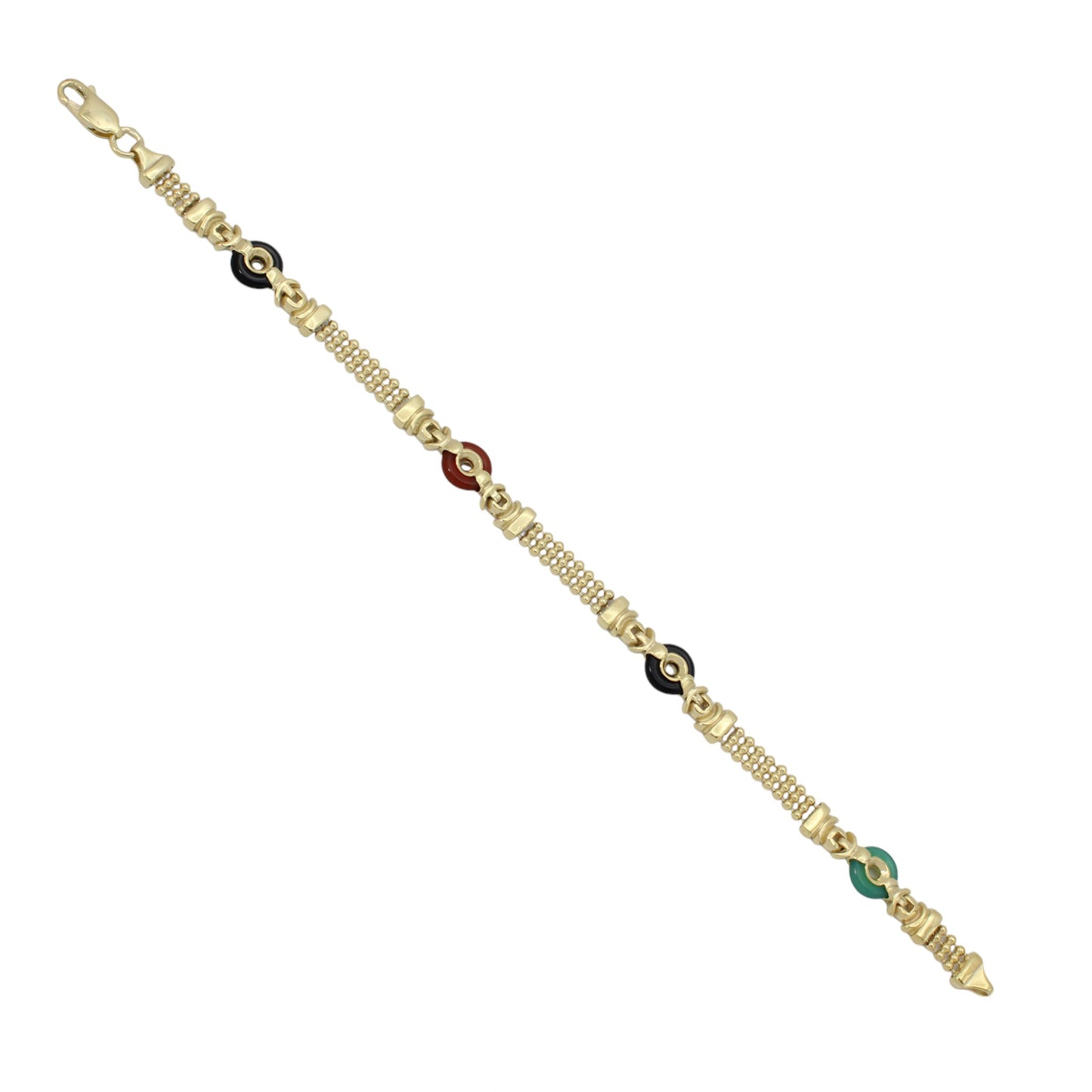 14k Yellow Gold Multi-Color Chalcedony Onyx Stones Beaded Link Bracelet