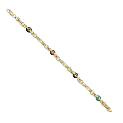 14k Yellow Gold Multi-Color Chalcedony Onyx Stones Beaded Link Bracelet