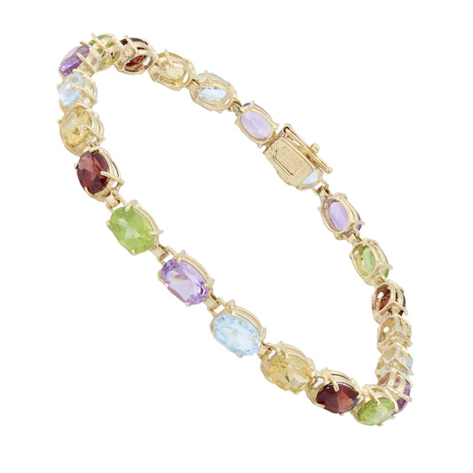 14k Yellow Gold Multi-Color Quartz Stones Tennis Style Bracelet