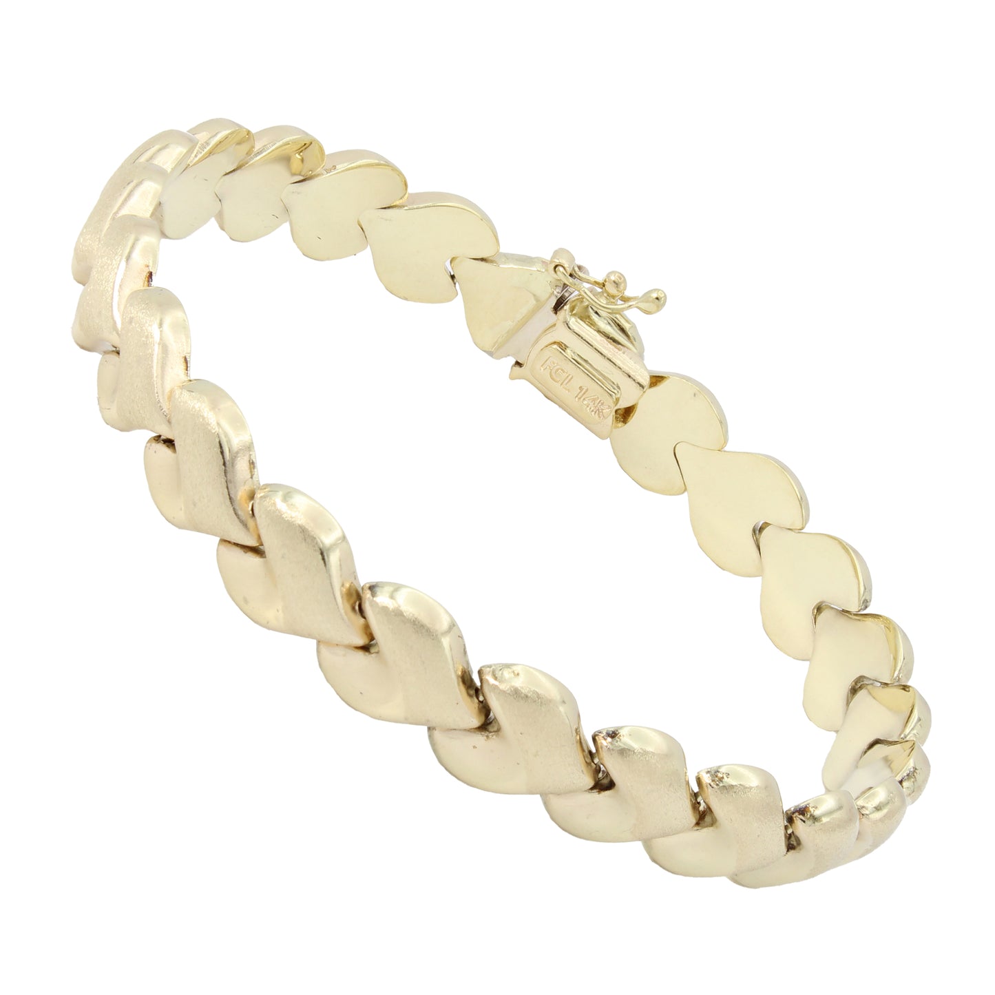 14k Yellow Gold Polished & Brushed Heart Shaped "V" Bracelet