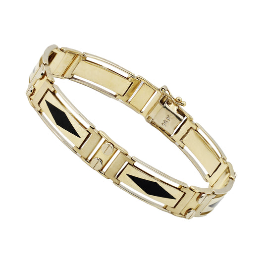 14k Yellow Gold Onyx Inlay & Screws Fancy Link Bracelet - 10.00 mm