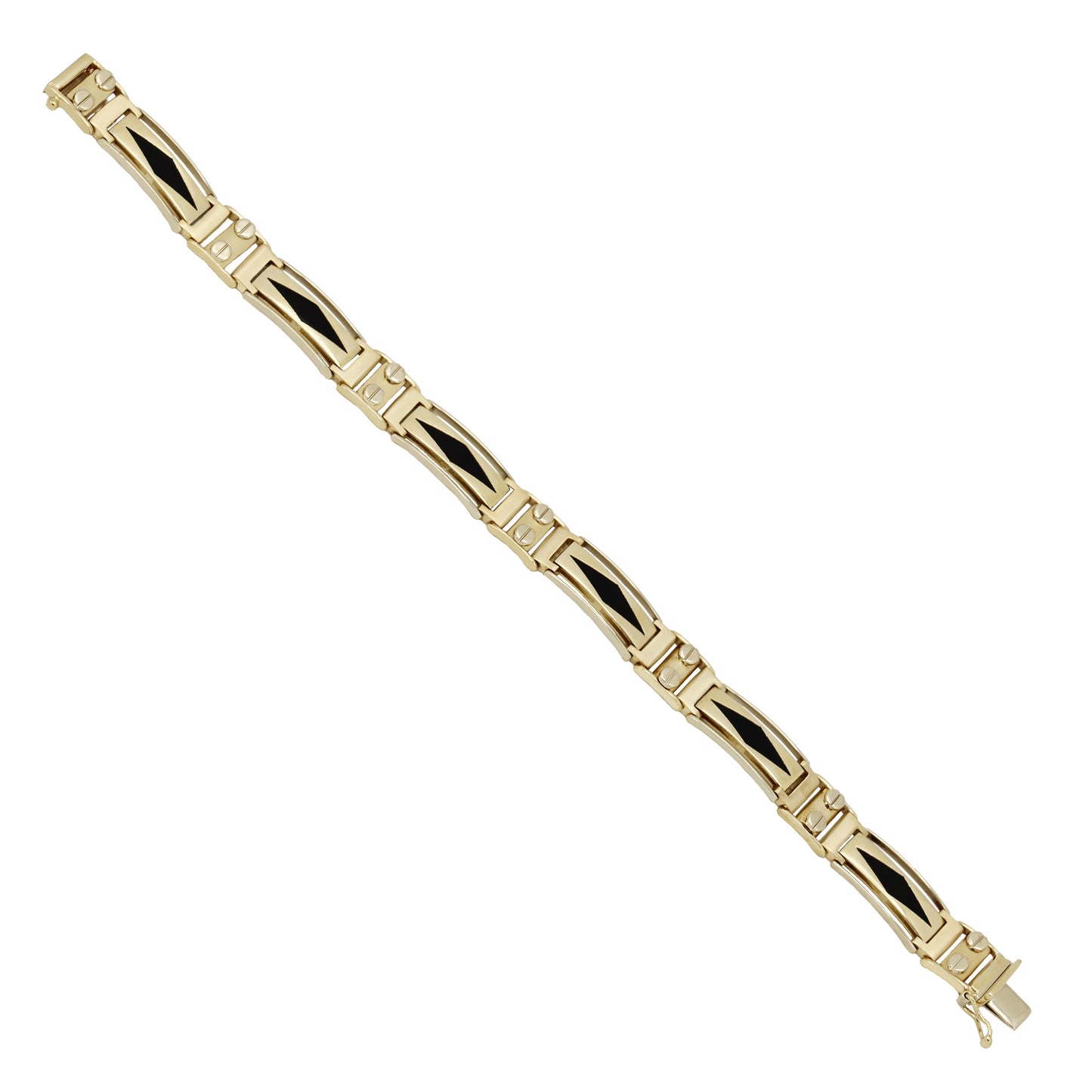 14k Yellow Gold Onyx Inlay & Screws Fancy Link Bracelet - 10.00 mm