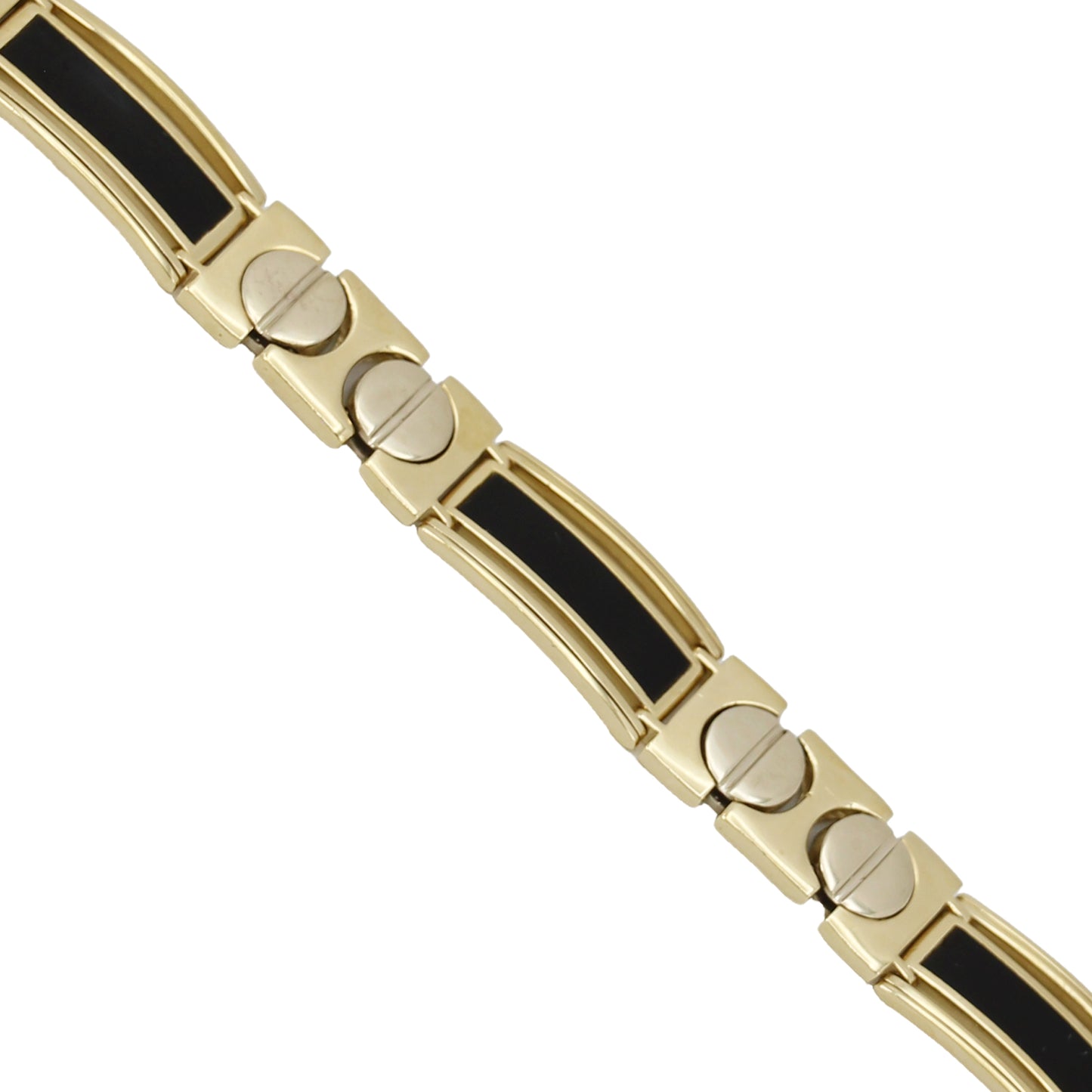 14k Yellow Gold Onyx Inlay & Big Screws Fancy Link Bracelet - 10.00 mm