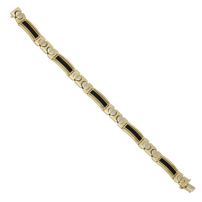 14k Yellow Gold Onyx Inlay & Big Screws Fancy Link Bracelet - 10.00 mm