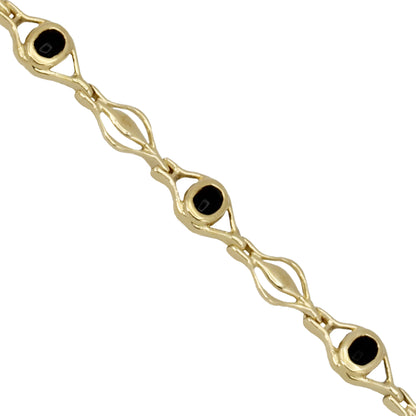 14k Yellow Gold Oval Onyx Bezel Fancy Link Bracelet