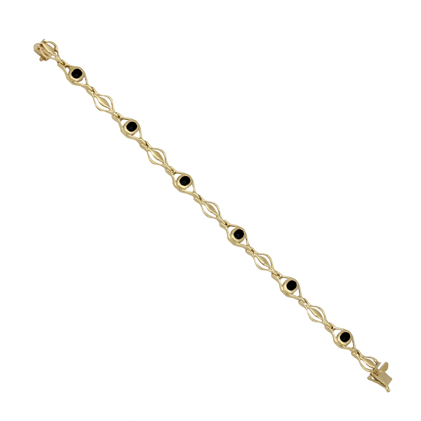 14k Yellow Gold Oval Onyx Bezel Fancy Link Bracelet