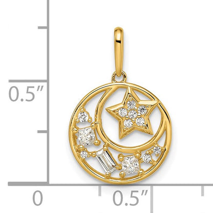 14k Yellow Gold CZ Star & Moon Charm Pendant