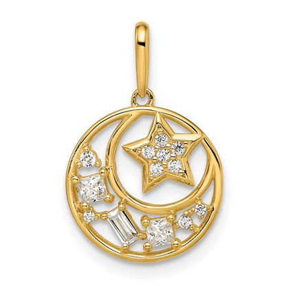 14k Yellow Gold CZ Star & Moon Charm Pendant