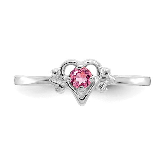 14k White Gold Pink Tourmaline Heart Birthstone Ring