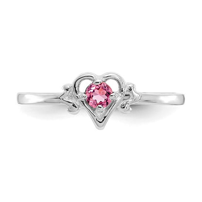 14k White Gold Pink Tourmaline Heart Birthstone Ring