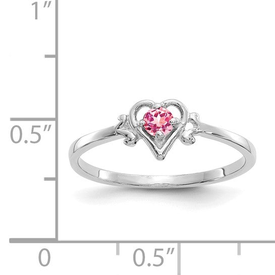 14k White Gold Pink Tourmaline Heart Birthstone Ring